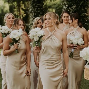 Show Me Your Mumu Jasmine Halter Maxi Dress ~ Champagne Luxe Satin